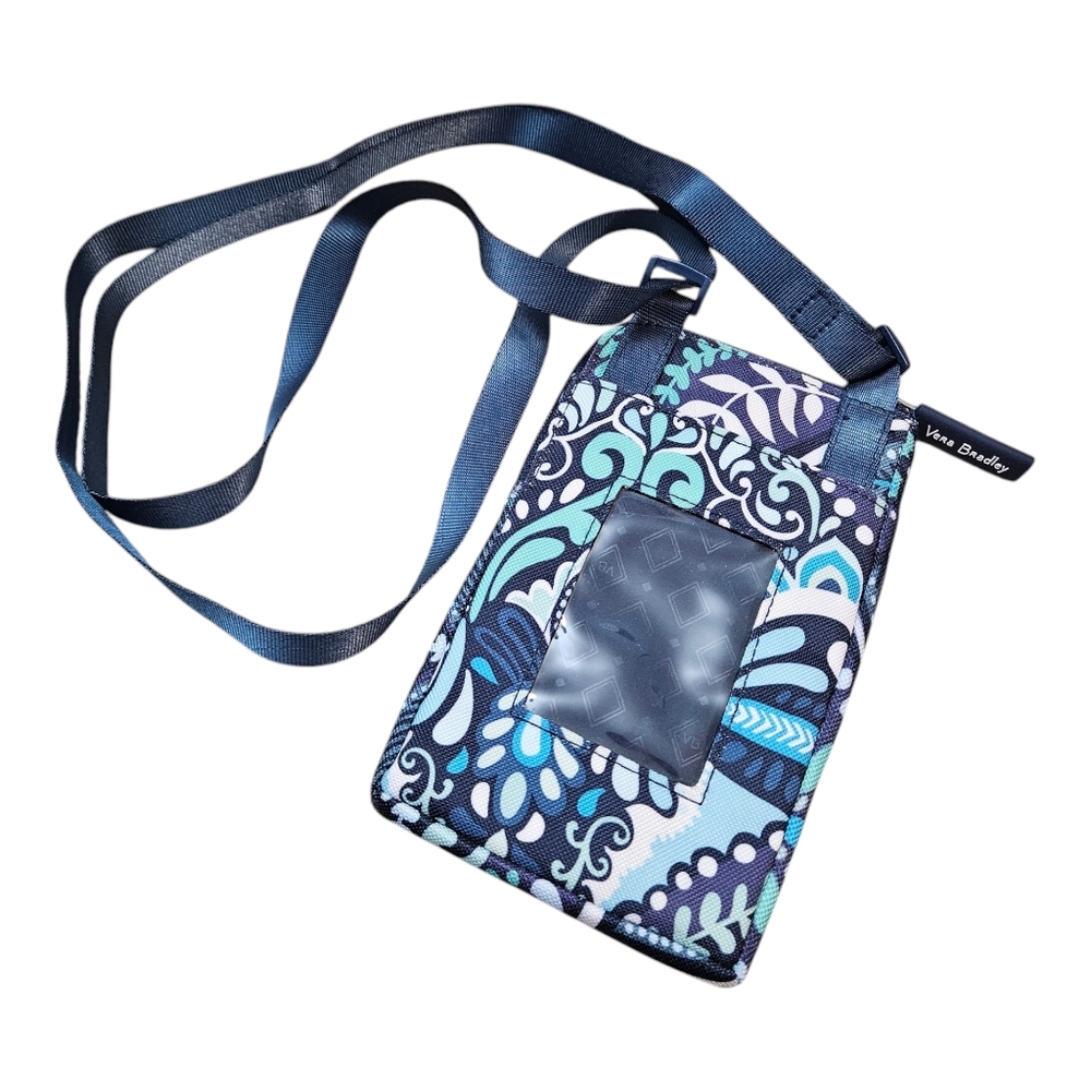 Vera Bradley Lighten Up RFID Mini Cellphone Crossbody Blue Island Medallion